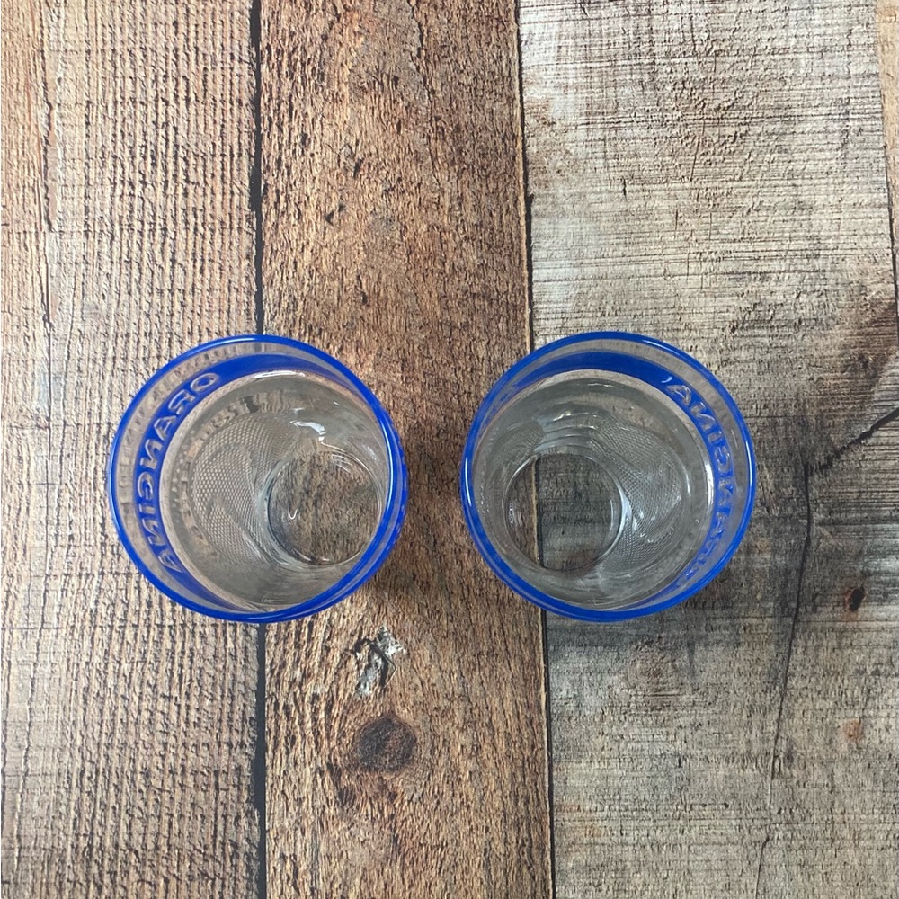 Vintage Orangina Textured Glass Tumblers Blue Band Set of 2 - Picture 5 of 5
